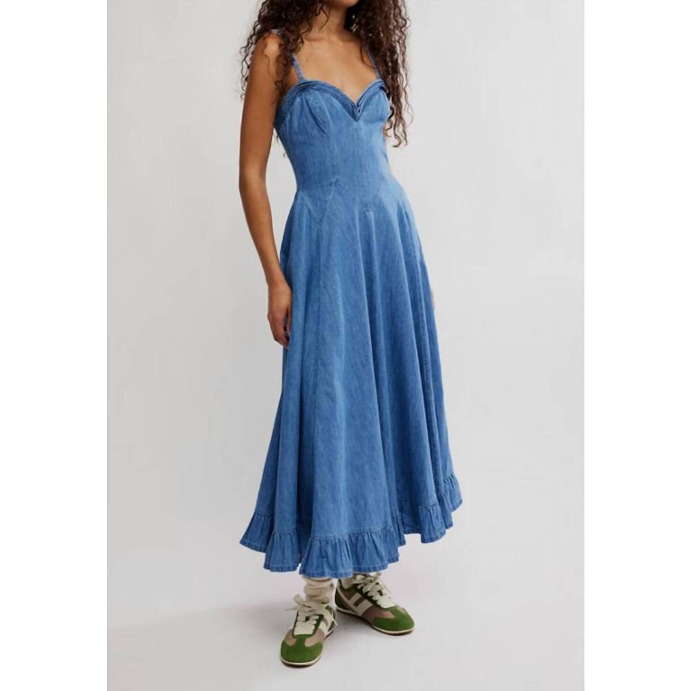 NEW FREE PEOPLE another season midi dress in boardwalk blue - Picture 1 of 5